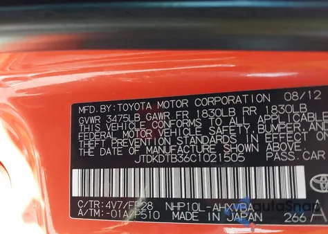 2012 Toyota Prius C from USA, damaged, VIN JTDKDTB36C1021505